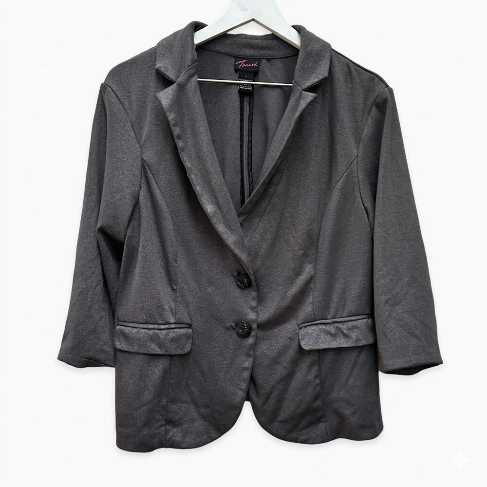TORRID Grey Shimmer 3/4 Sleeve Knit Blazer Jacket Size 1 (1X)